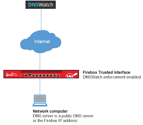 Diagrama de una red con DNSWatch (Ejemplo de Configuración 1)