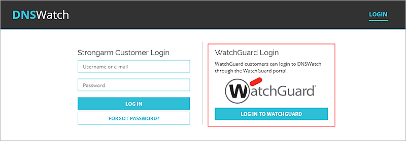 Captura de pantalla de la página Inicio de Sesión de DNSWatch