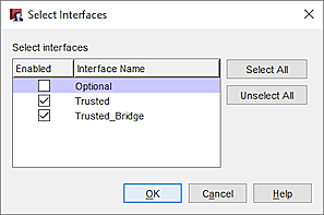 Captura de pantalla del cuadro de diálogo Seleccionar Interfaces