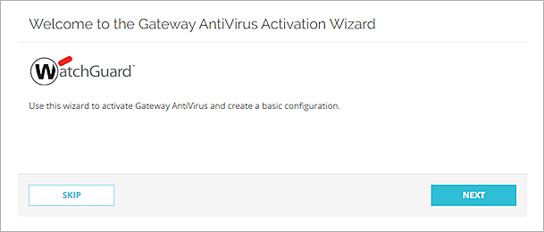 Captura de pantalla de la página de bienvenida del Asistente de Activación de Gateway AntiVirus