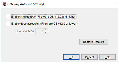 Captura de pantalla del cuadro de diálogo Ajustes de Gateway AntiVirus.