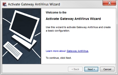 Captura de pantalla de la página de bienvenida del asistente Activate Gateway AntiVirus