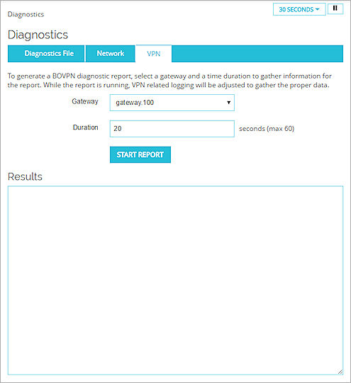 Captura de pantalla de la página Tareas de diagnóstico > VPN