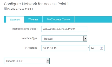 Captura de pantalla de la página Configuración de acceso a la red inalámbrica