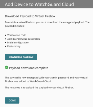 Screen shot of the Completed Download Payload page in the Add Device Wizard