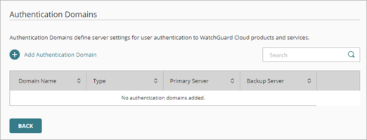 Screen shot of the Authentication Domains page