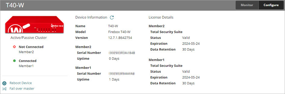 Screen shot of the Device Information page for a clúster