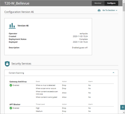Screen shot of a configuration report