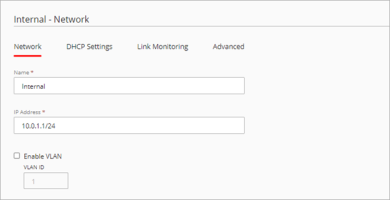 Screen shot of the Internal network IP address