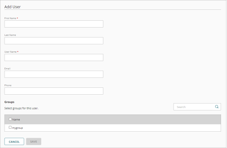 Screen shot of the Add User page