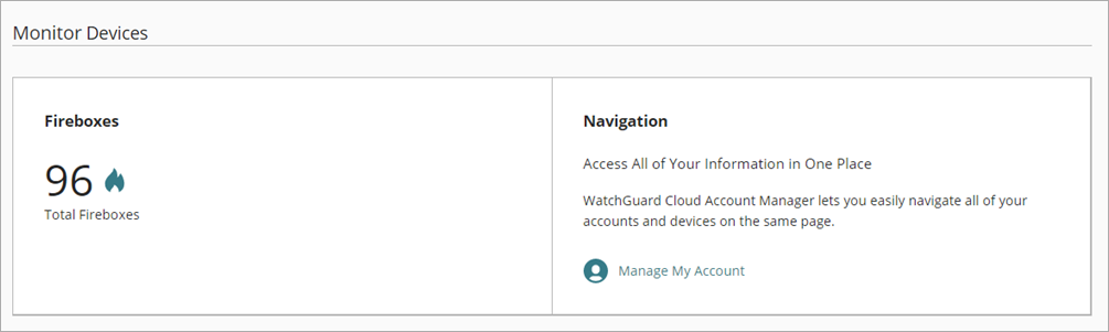 Screen shot of WatchGuard Cloud Monitor Fireboxes overview