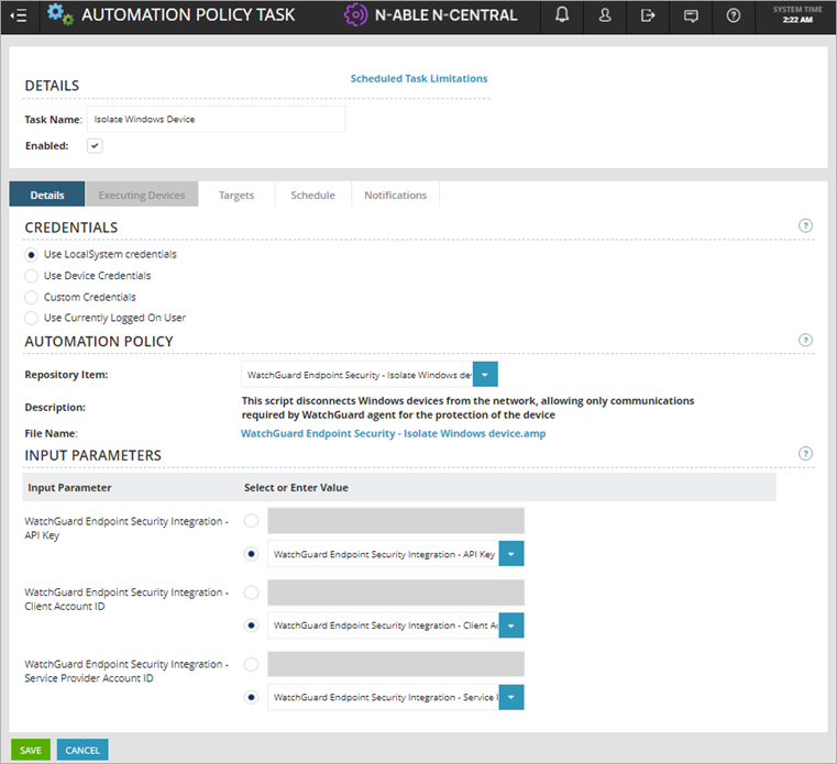 Screen shot of N-Central, Automation Policy Task, Repository item