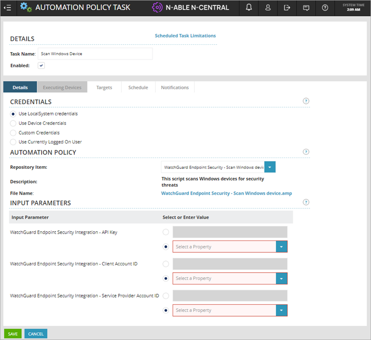 Screen shot of N-Central, Automation Policy Task, Repository item
