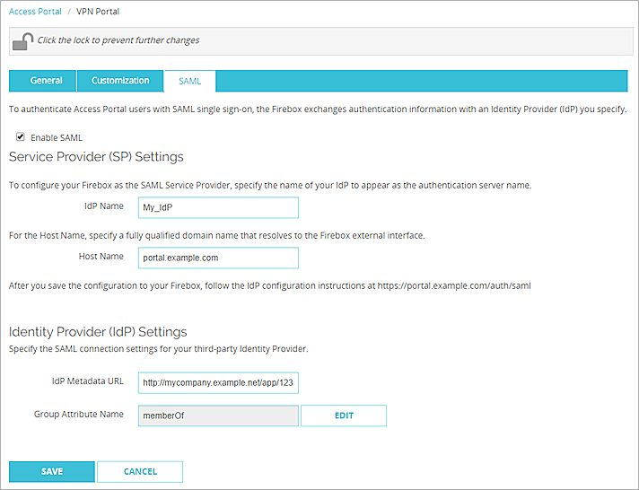 Screen shot of the SAML SSO settings
