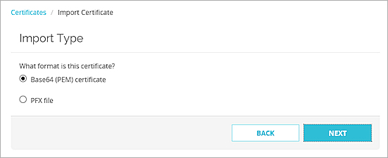 Screen shot of the Certificate Import Wizard certificate type page