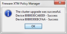 Screen shot of the cluster upgrade success dialog box