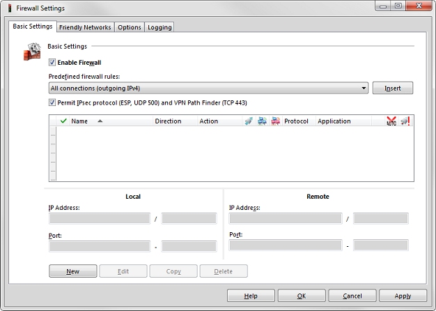 Screen shot of the Firewall Settings dialog box