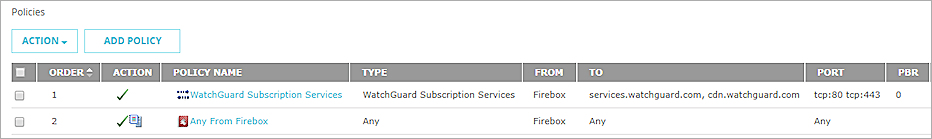 Screen shot of the Policies list