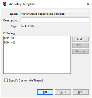 Screen shot of a custom policy template