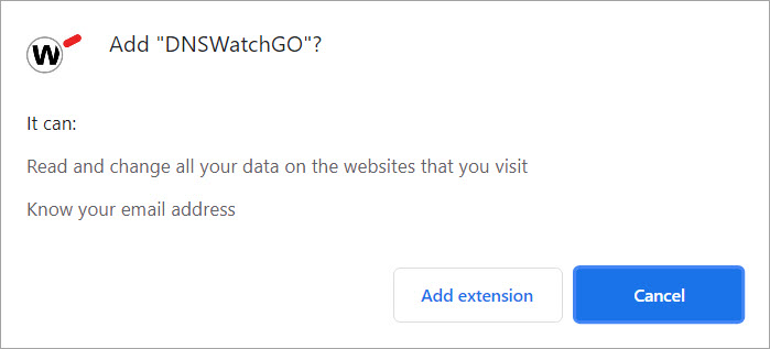 Screen shot of the Add DNSWatchGO dialog box