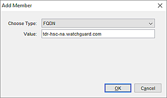 Screen shot of the Add Member dialog box with FQDN selected