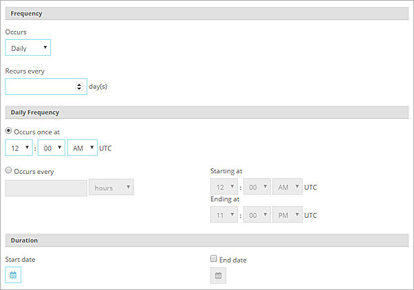 Screen shot of the Report Scheduling page with schedule settings