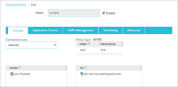 Screen shot of the HTTPS policy in Fireware Web UI