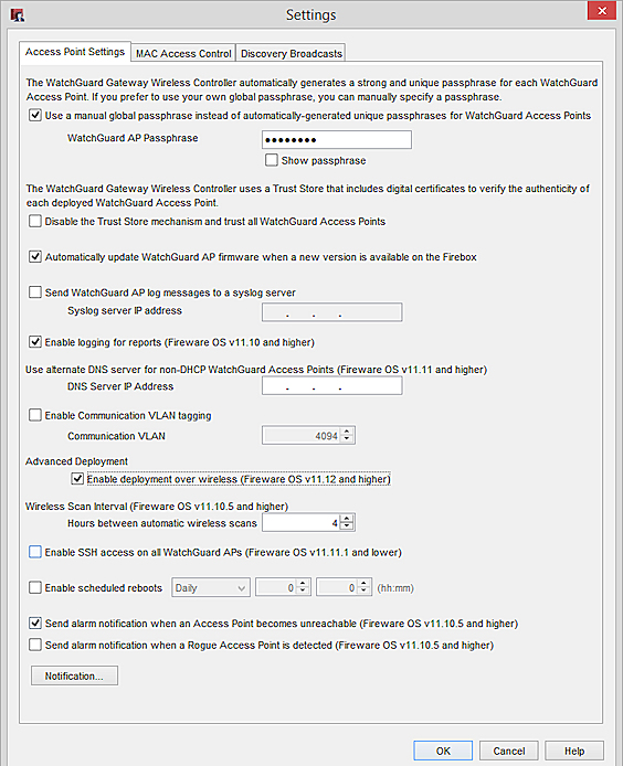 Screen shot of Gatway Wireless Controller settings page with wireless deployment enabled