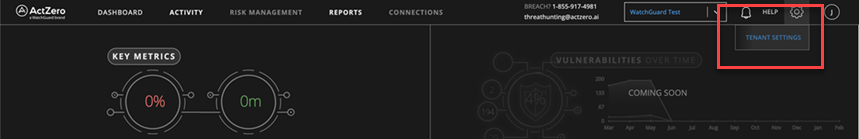 Screen shot of MDR portal Tenant Settings menu