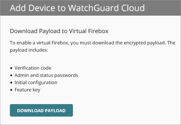 Screen shot of the Download Payload page in the Add Device Wizard