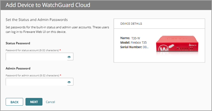 Screenshot of the password fields