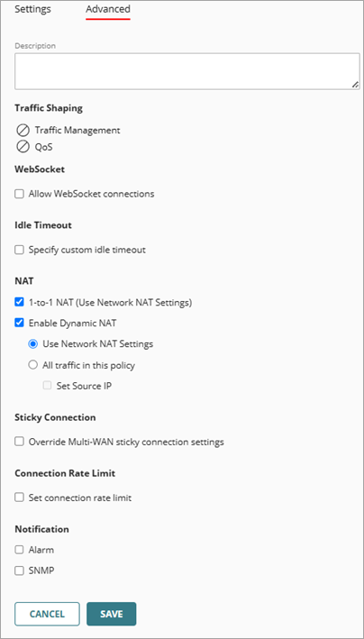 Screenshot of the Advanced settings of a Policy