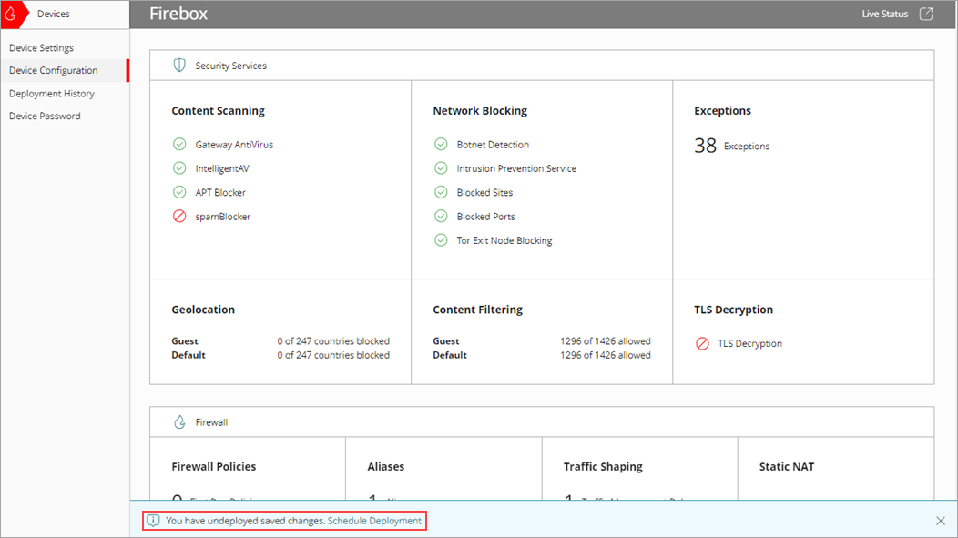 Screenshot of the Device Configuration page with Undeployed Saved Changes banner