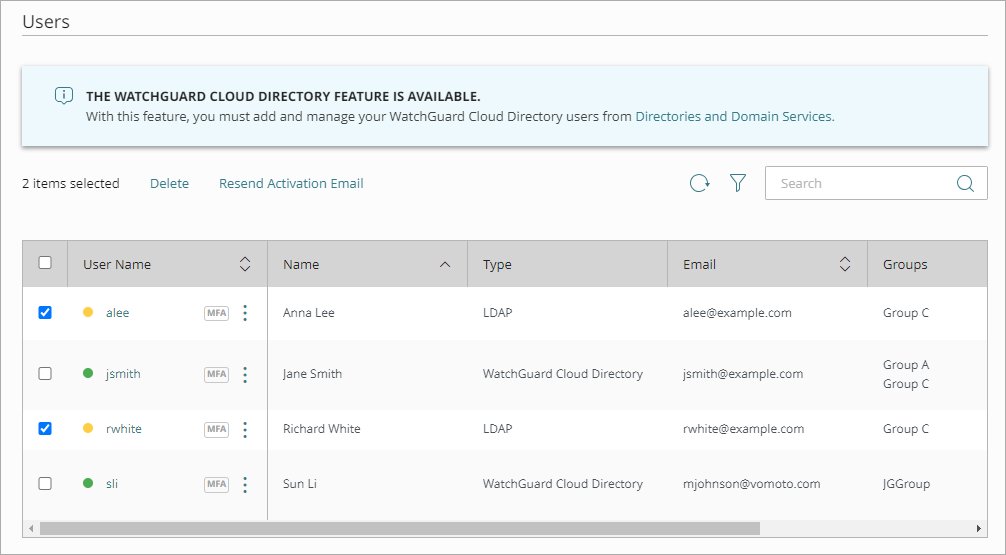 Screen shot that shows the Remove button above the Users list.