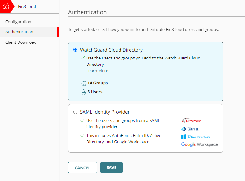 Screenshot of the FireCloud authentication settings.