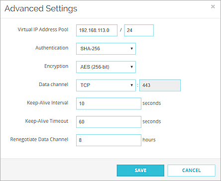 Screen shot of the BOVPN over TLS Advanced Settings