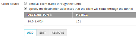 Screen shot of the second Client Routes option