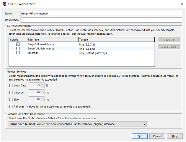 Screen shot of an SD-WAN action