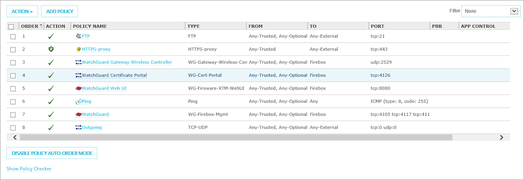 Screen shot of Policy page with Certificate Portal rule