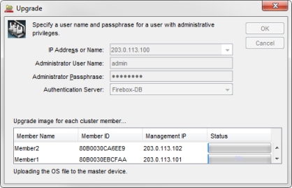 Screen shot of the Upgrade dialog box while an upgrade is in progress