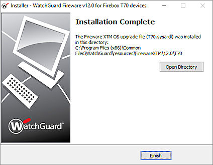 Screen shot of the Installation Complete page of the installer, with the Open Directory option