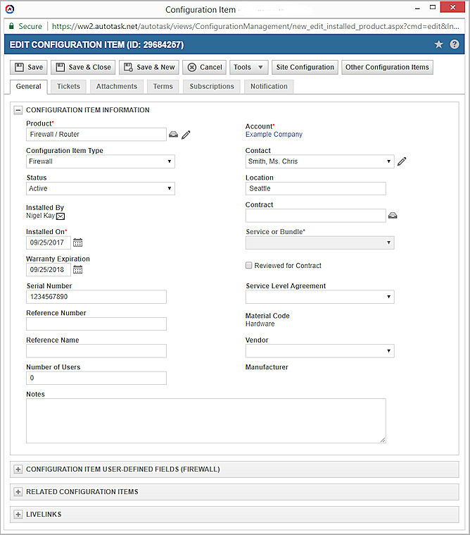 Screen shot of the Edit Configuration Item page
