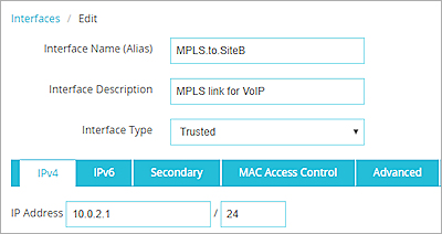 Screen shot of the internal interface settings