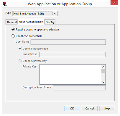 Screen shot of the SSH authentication tab