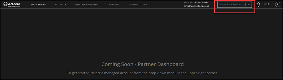 Screen shot of the MDR portal Dashboard page