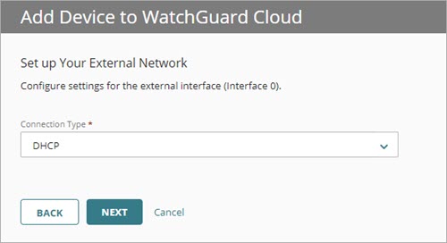 Screen shot of the External Network settings, DHCP