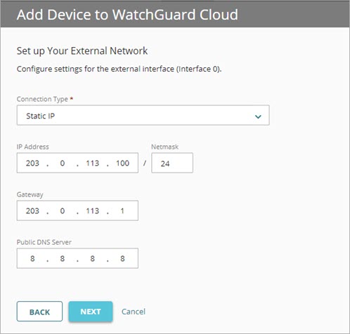 Screen shot of the External Network settings, Static IP