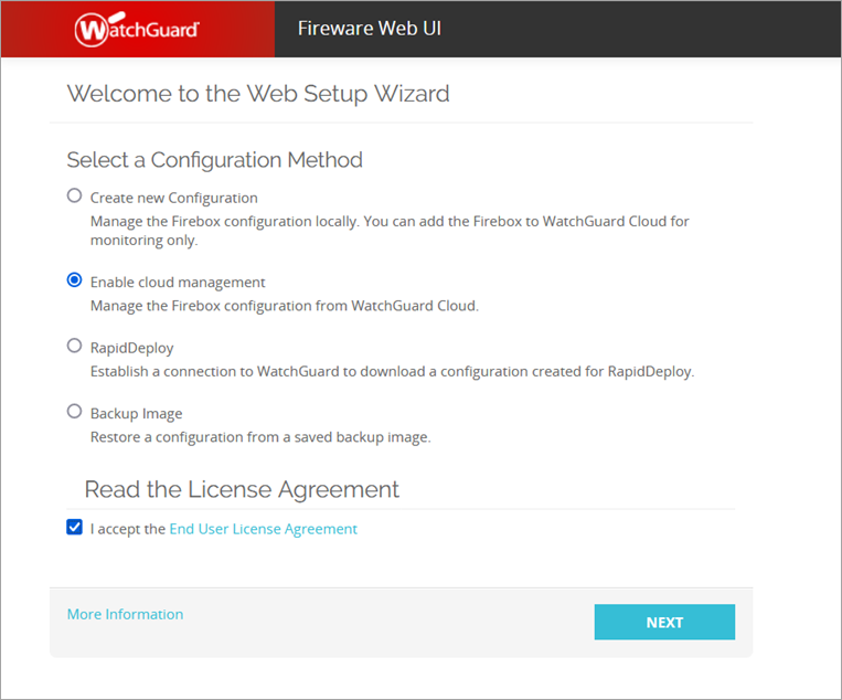 Screen shot of the Welcome Web Setup Wizard page