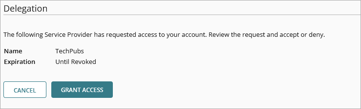 Screen shot of the page in WatchGuard Cloud where you grant access to your account