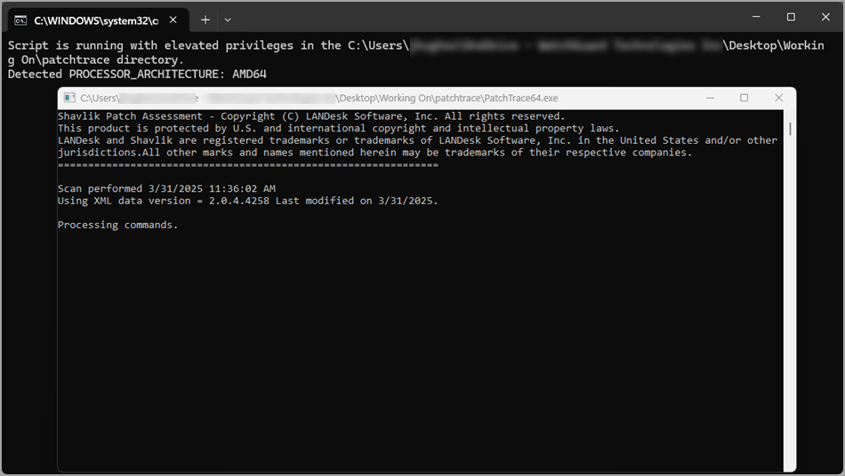 Screen shot of the PatchTrace comand window